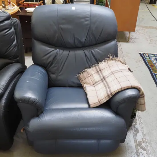 blue leather La-Z-Boy rocker recliner