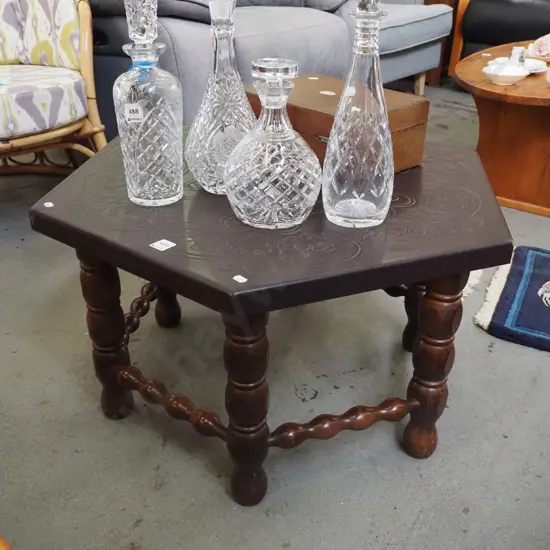 tooled leather octagonal coffee table 
