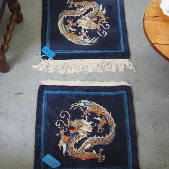 2x small dragon themed woollen rugs  Each L-470 W-430