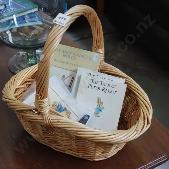 cane basket, Beatrix Potter and other books