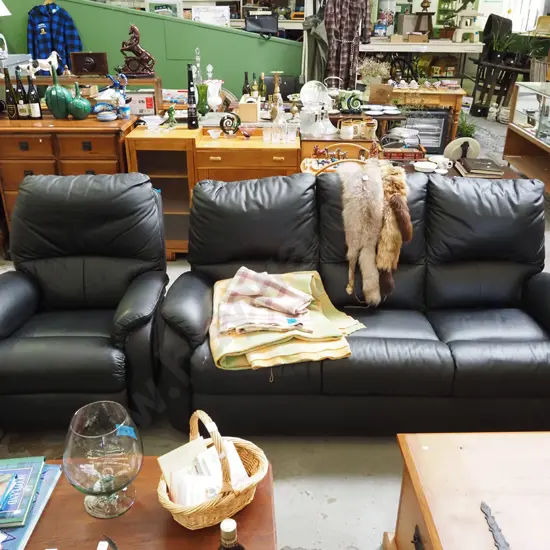 La-Z-Boy black leather 3 seater and rocker and recliner