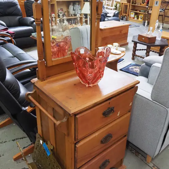 small colonial 3 drawer dresser with bevelled edge mirror H-1400 W-550 D-420