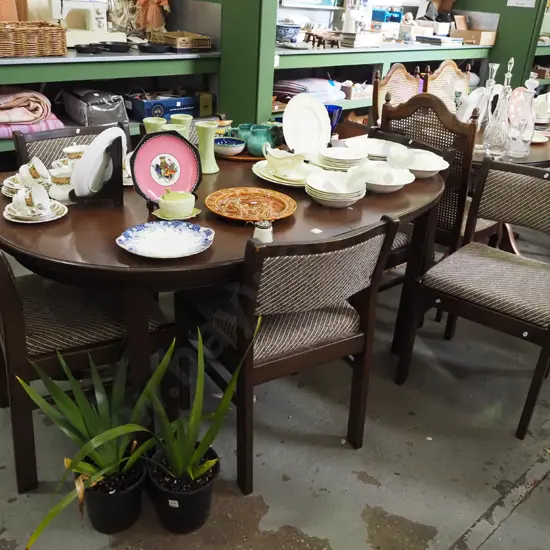 mdf wood veneer dark stained extending dining table with 6 chairs 