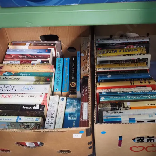 2x boxes of books - blue dots