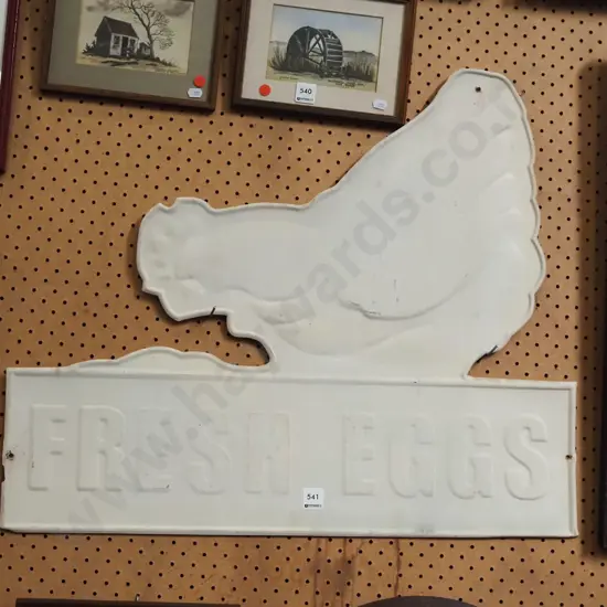cut pressed tin Fresh Eggs sign