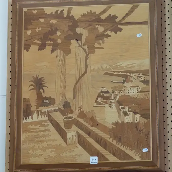marquetry picture on board - Mediterranean scene