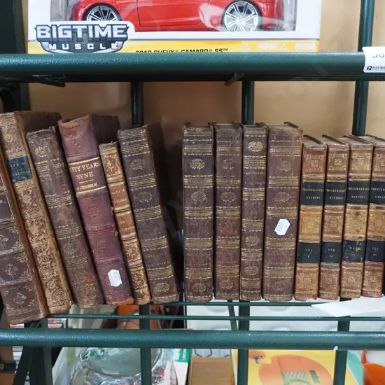 various leather bound books