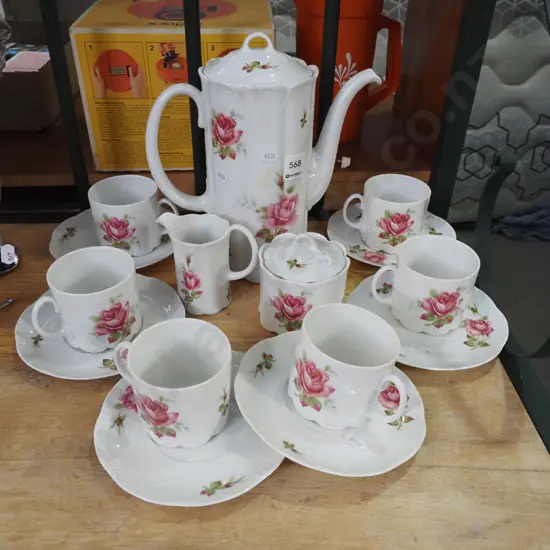 German pottery pink rose coffee set