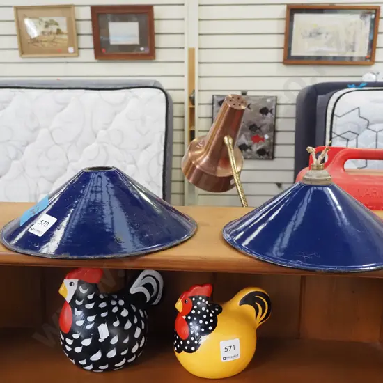 2x small blue enamel light shades Diam-230