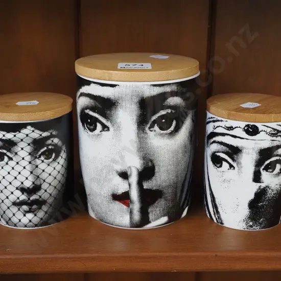 3x pictorial lidded canisters