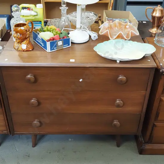 mahogany and rimu dark stained 3 drawer chest H-780 W-930 D-460