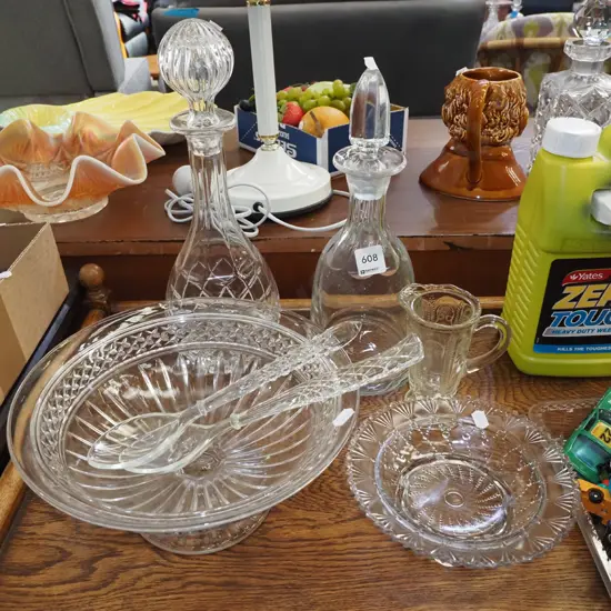 decanters, salad bowl  and servers etc