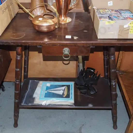 dark stained turned leg 2 tier hall table H-740 W-760 D-390