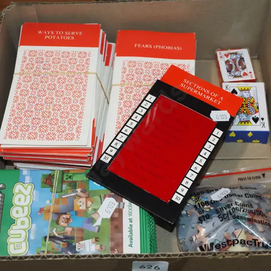 box; puzzles, Countdown cards, memory cards
