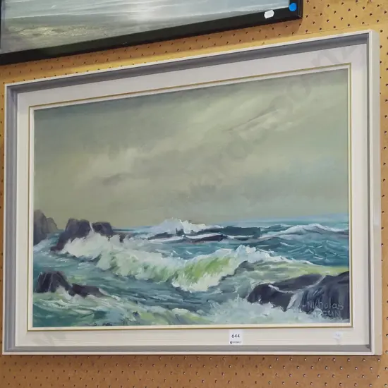 framed oil - coastal scene