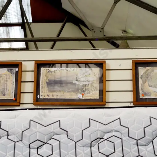 3x framed mixed medias - abstracts with words - red dots