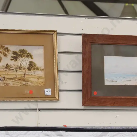 2x framed prints - landscape, seascape - red dots