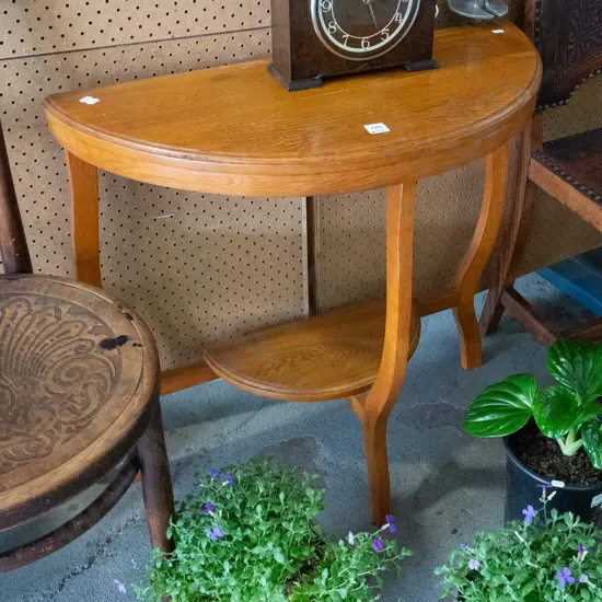 2 tier oak half round hall table