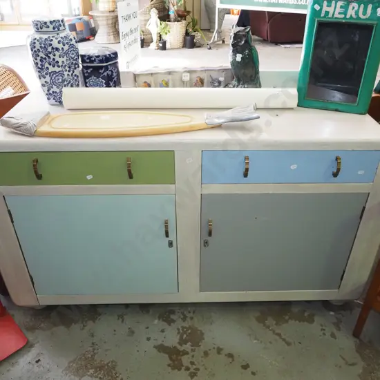 multi coloured hand painted deco 2 door 2 drawer sideboard H-800W-1320 D-520