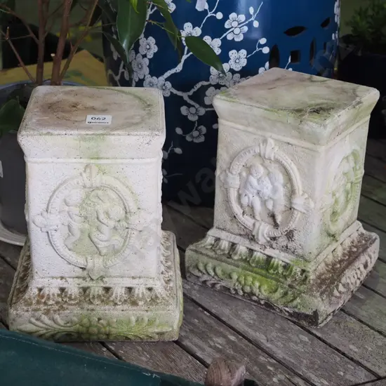 2x small cast concrete plinths H-230