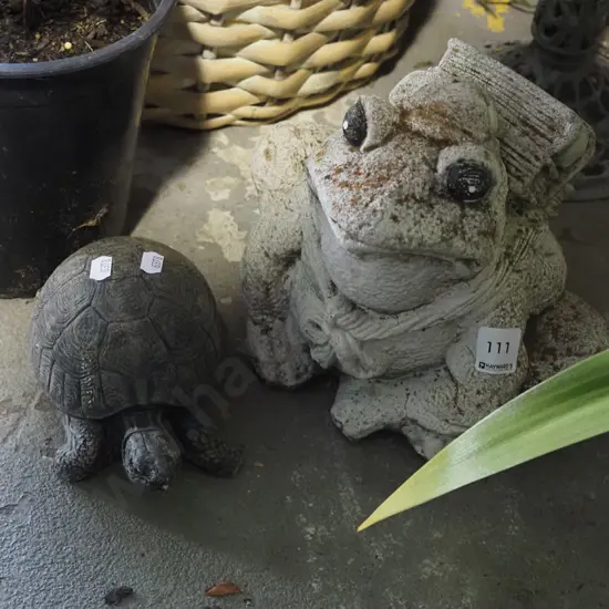 concrete ornament- turtle and frog H-330