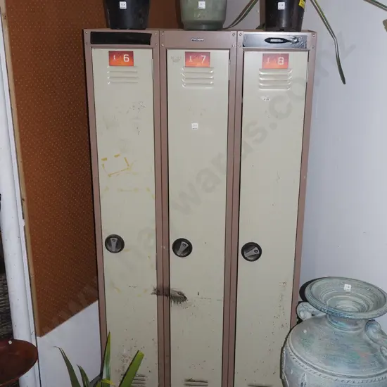 bank of 3 metal lockable vertical lockers - keys in office H-1800 W-900 D-450