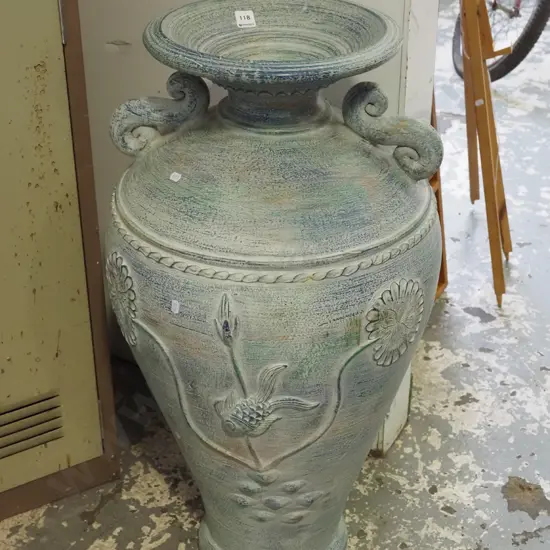 large painted terracotta urn H-870