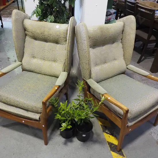pair of NZ made Cintique mid-century wingback chairs