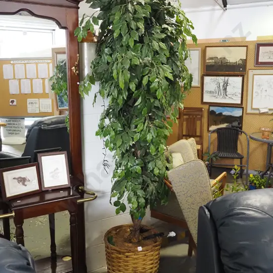 plastic tree in cane basket with fairy lights H-2000