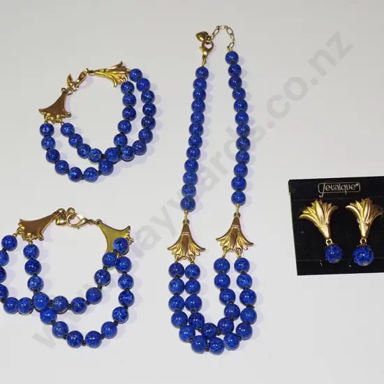 blue beaded and gold earrings, necklace sets