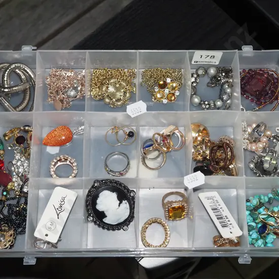 segmented tray and costume jewellery contents
