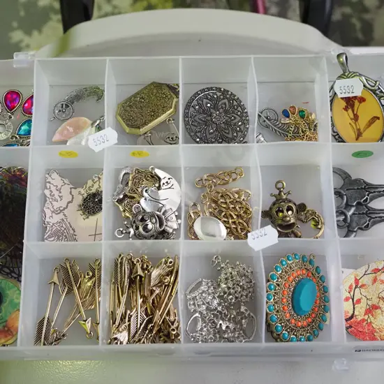 segmented tray and costume jewellery contents