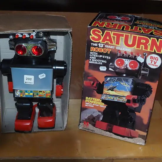 as new boxed 1970s/1980s Saturn battery powered robot