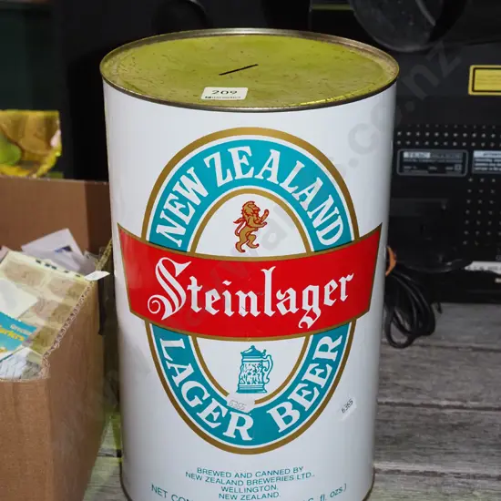 Steinlager beer can money box with some coins H-290