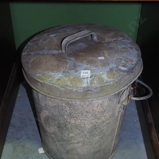 galvanised lidded ash can