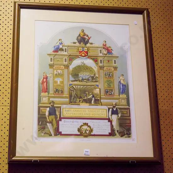 framed Amalgamated Society of Carpenters and Joiners - Industry and benevolence unite us in friendship