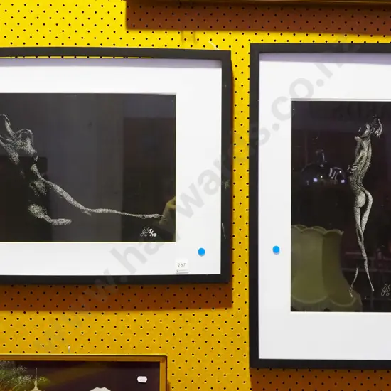 2x framed prints - nudes - blue dots