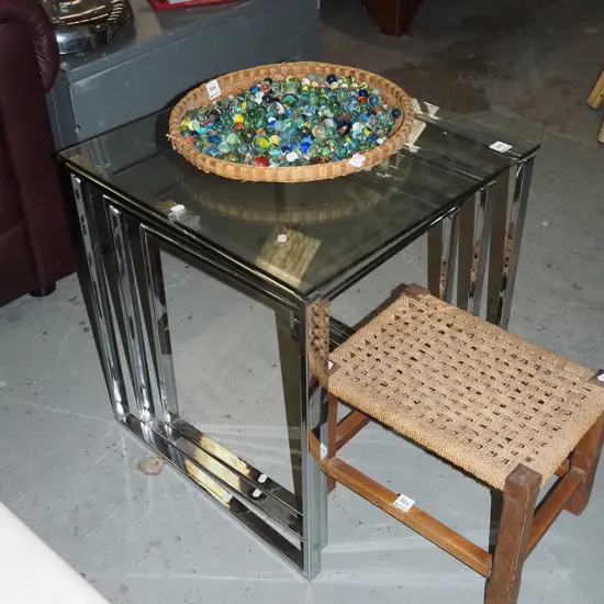 nest of chrome and glass tables H-550 W-510 D-500