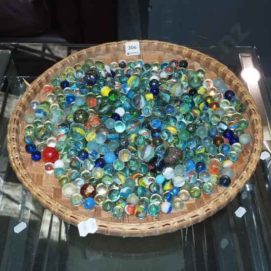cane tray and marbles