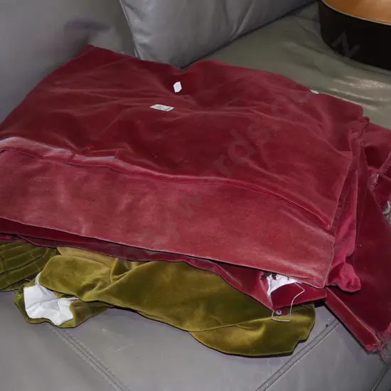 green and crimson velvet curtains - some fading/damage