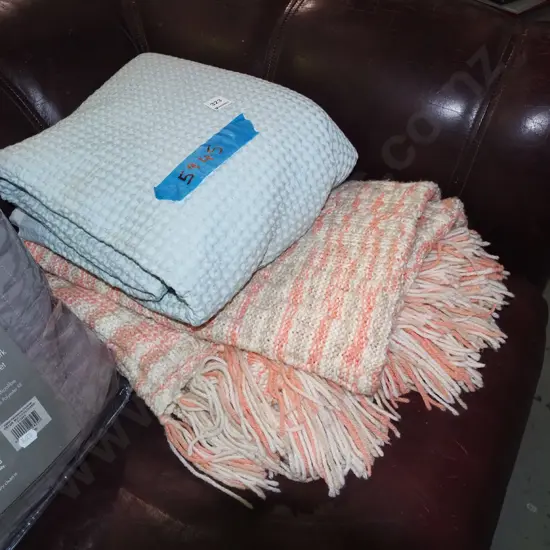 teal cotton throw, hand knitted woollen blanket