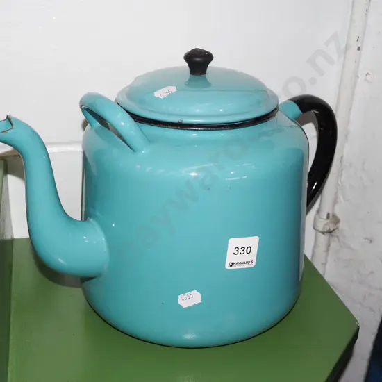 large teal enamel teapot