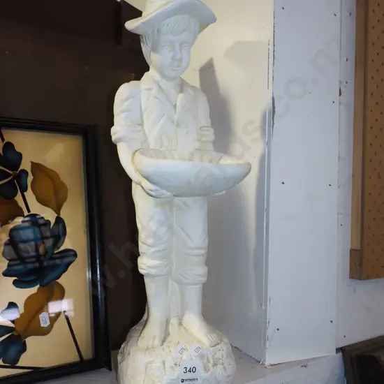 cast plaster figurine - boy holding tray H-500