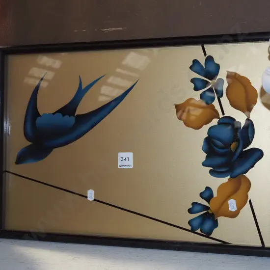 deco picture tray -swallow and flowers