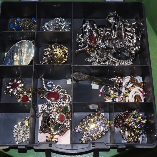 plastic organiser, costume jewellery