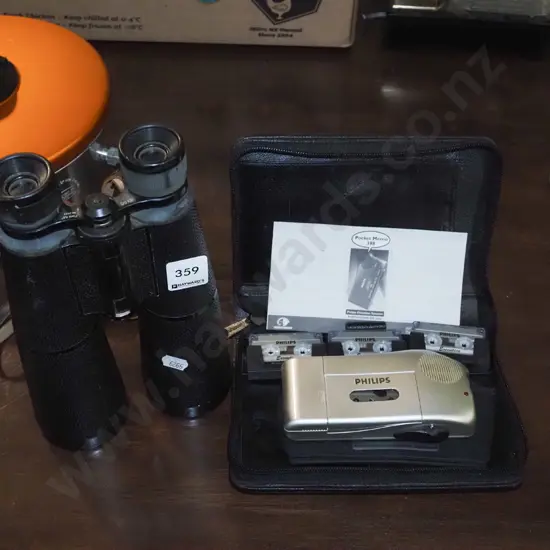 8x56 field binoculars, Philips cased ditaphone