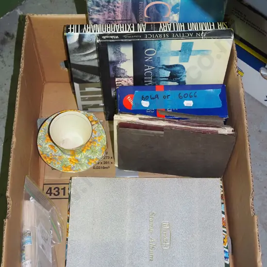 box; stamp albums, books etc