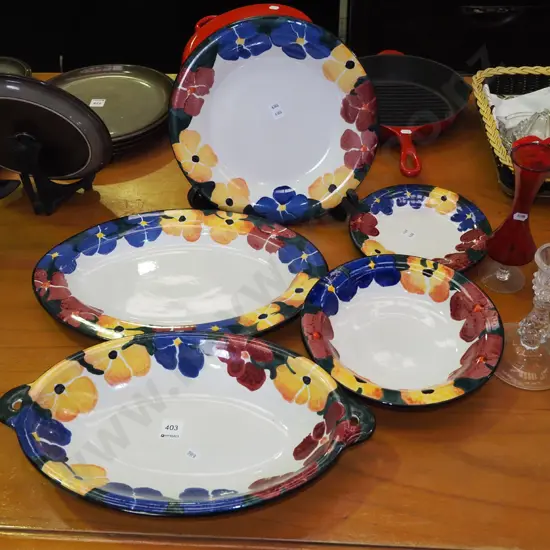 assorted hand painted Temuka pansy bowls, ashets, plates