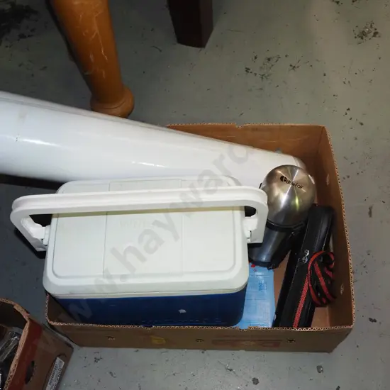 box; chilly bin, thermos, posters etc