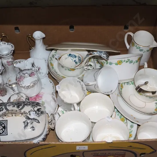 box; tea cups, dressing table set, cover dishes etc